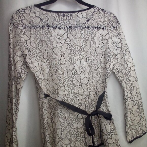 Allegra K Blouse S Long Sleeve Sheer Lace Floral White Black - Picture 16 of 16